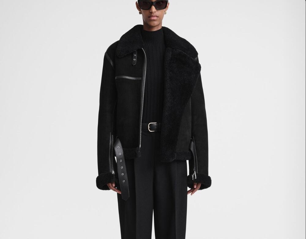 Toteme Shearling Aviation Jacket Black NWT